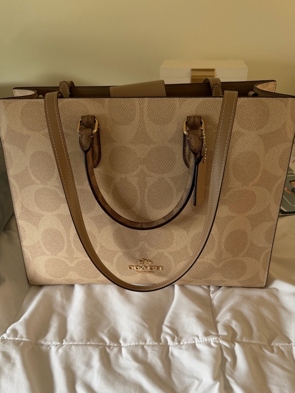 Coach Maggie Tan Signature Canvas Tote with Leather Trim